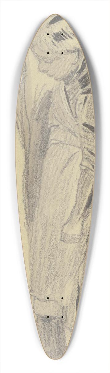Jakob Frchtegott Dielmann - Barfiges Mdchen im Profil nach links, an einen Baumstamm gelehnt und diesen umfassend 39.3 inch art pintail longboard deck