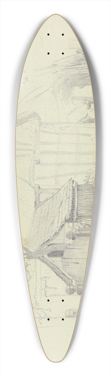 Jakob Frchtegott Dielmann - Strae im Dorf, links ein verschlossenes Holztor und eine offene Tr, rechts am Zaun eine Linde 39.3 inch art pintail longboard deck