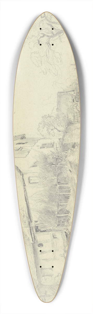 Jakob Frchtegott Dielmann - Strae in Schmitten, links ein Haus mit Zaun auf einer Mauer 39.3 inch art pintail longboard deck