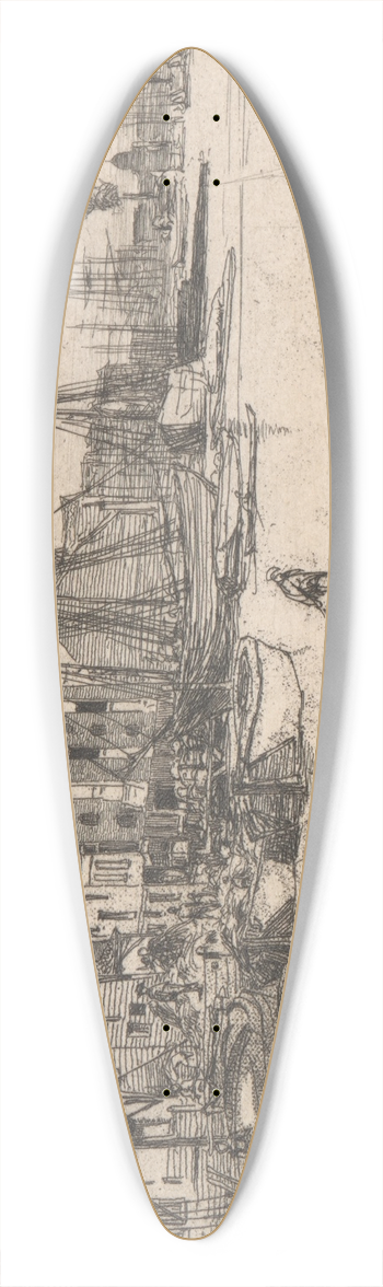 James Abbott McNeill Whistler - Thames Warehouses 39.3 inch art pintail longboard deck
