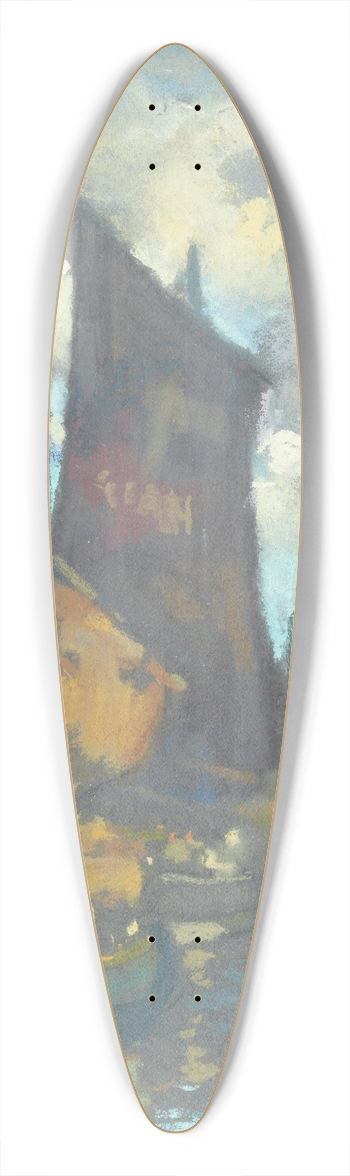 James Watterston Herald - Fishing boats in a harbour 39.3 inch art pintail longboard deck