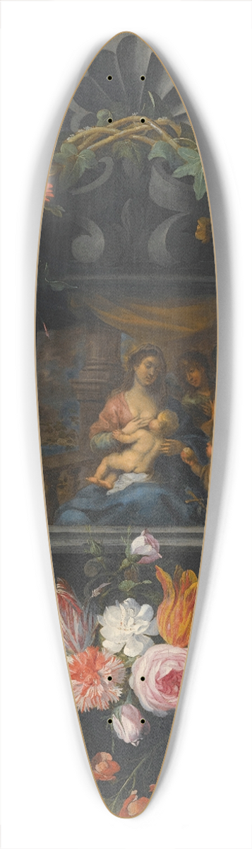 Jan Brueghel the Younger - A Garland Of Flowers Surrounding The Virgin And Child 39.3 inch art pintail longboard deck
