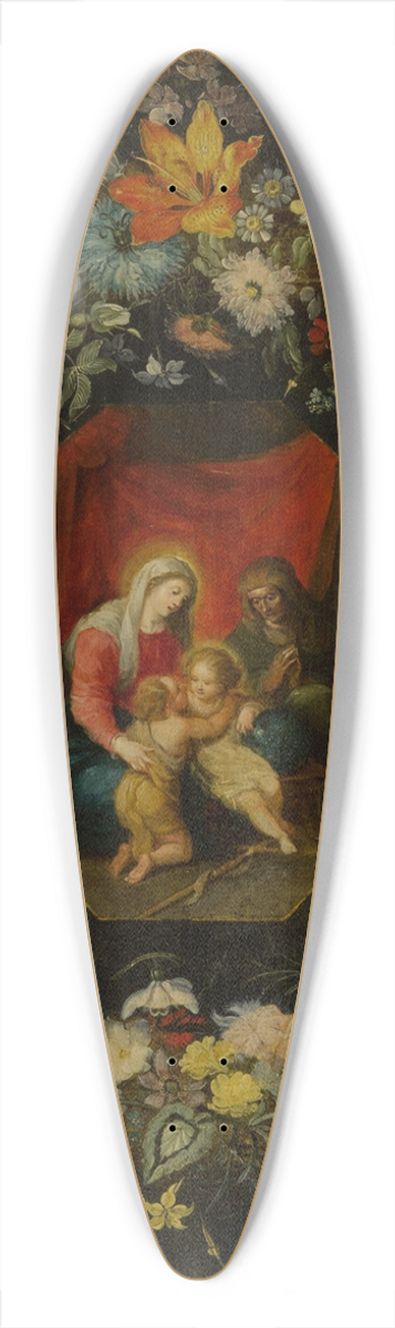 Jan Brueghel the Younger - Madonna and Child with St. Anne and St. John the Baptist, surrounded by a flower garland 39.3 inch art pintail longboard deck