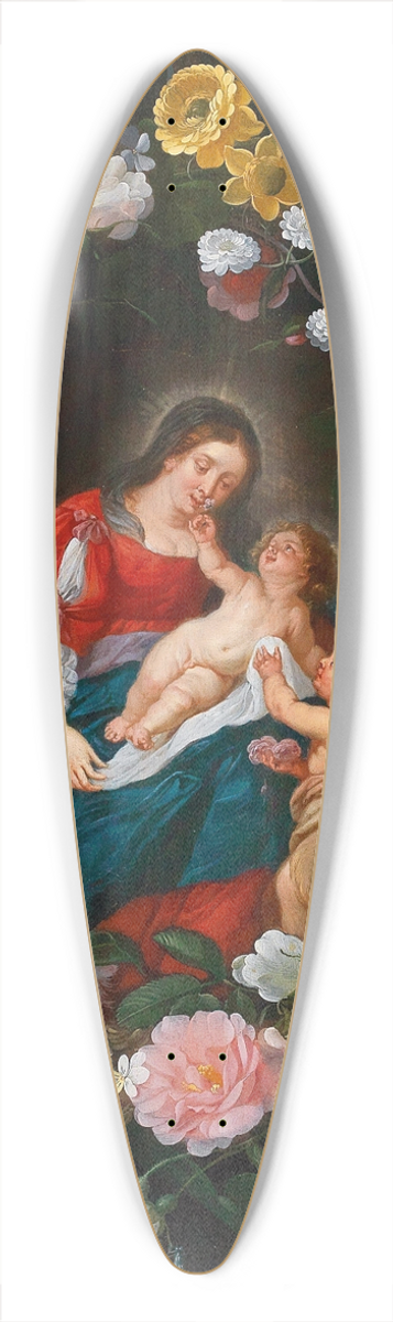 Jan Brueghel the Younger - The Virgin and Child with the Infant Saint John the Baptist surrounded by a garland of flowers 39.3 inch art pintail longboard deck