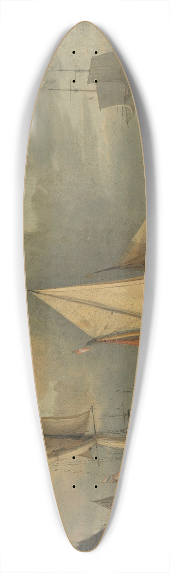 Jan Claesz. Rietschoof - A Calm (Ships in the Harbor by Calm Weather) 39.3 inch art pintail longboard deck