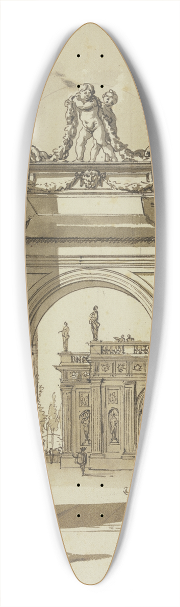 Jan de Bisschop - Portal eines Palastes, davor zwei Figuren und ein sitzender Hund 39.3 inch art pintail longboard deck