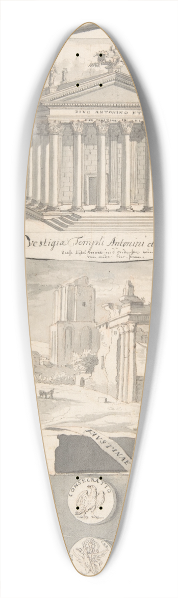 Jan Goeree - A Reconstruction of the Temple of Antonious and Faustina (above) and a View of the Ruins (below) 39.3 inch art pintail longboard deck