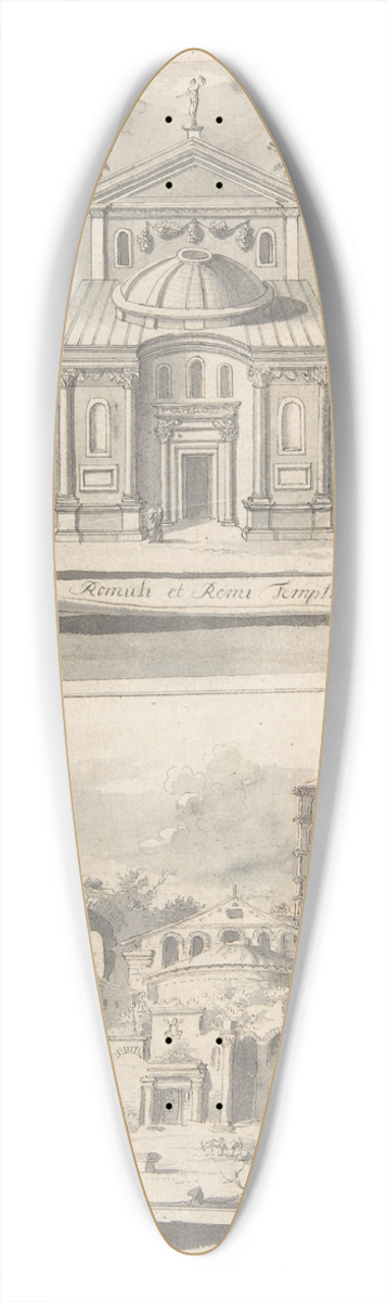 Jan Goeree - A Reconstruction of the Temple of Romulus and Remus (above) and a View of the Ruins (below) 39.3 inch art pintail longboard deck