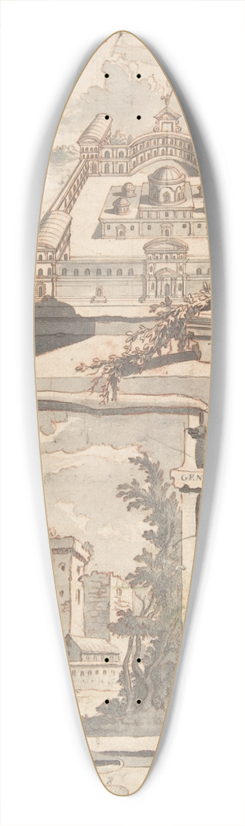 Jan Goeree - Reconstruction of the Thermae of Titus (above) and a View of the Ruins (below) 39.3 inch art pintail longboard deck