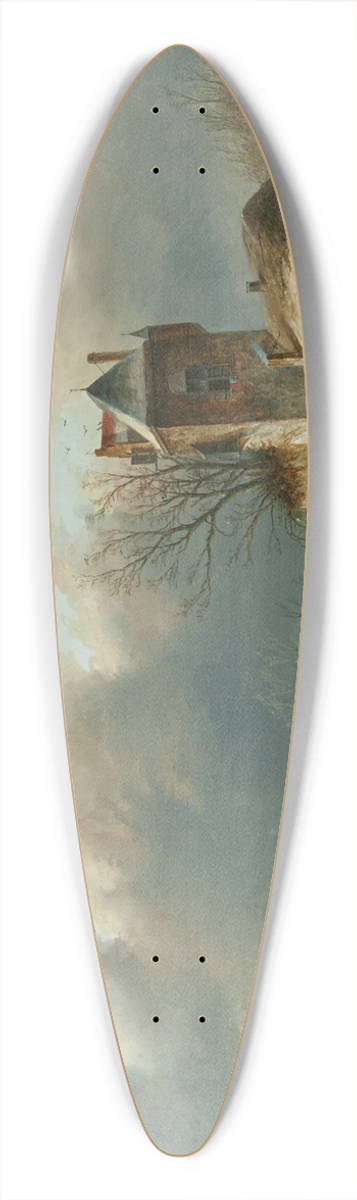 Jan Jacob Coenraad Spohler - Ice skaters on a canal 39.3 inch art pintail longboard deck