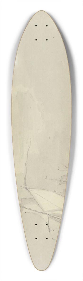 Jan Rood - Leicht bewegte See, rechts Ufer mit Hafen und Windmhle, Ruderboote und Kanone 39.3 inch art pintail longboard deck