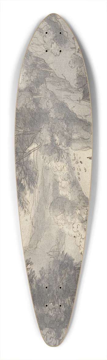Jan van Aken - Bergige Landschaft, rechts zwei Htten, davor ein Pferd bei einem Futterkasten 39.3 inch art pintail longboard deck