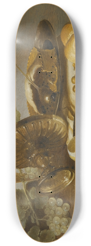 Adriaen Jansz. Kraen - Still Life With A Pie, A Half-Peeled Lemon, Bread, Hazelnuts, Grapes, A Glass And An Overturned Tazza OnA Table 8.25 inch art skate deck