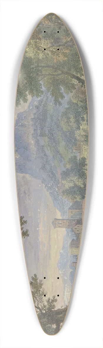 Jan van Huysum - Landschaft mit einer italienischen Stadt bei einem hohen Berg, rechts die Ruine eines Tempels, im Vordergrund zwei Figuren und ein Hund 39.3 inch art pintail longboard deck