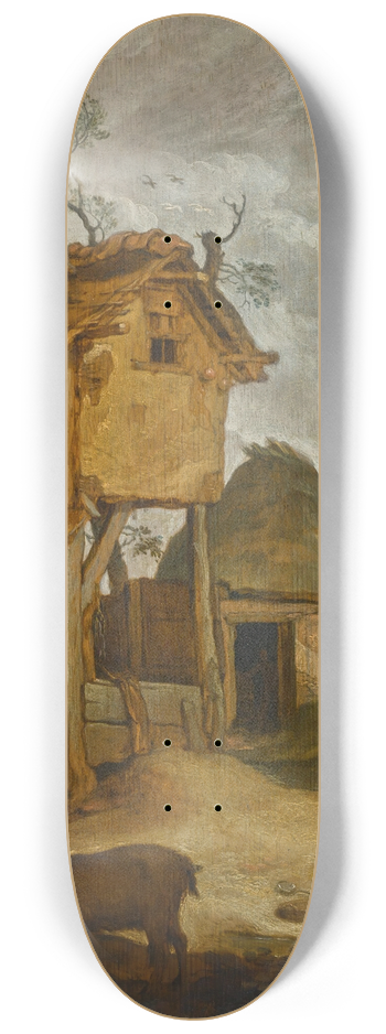 Abraham Bloemaert - Farmyard with dovecote 8.25 inch art skate deck