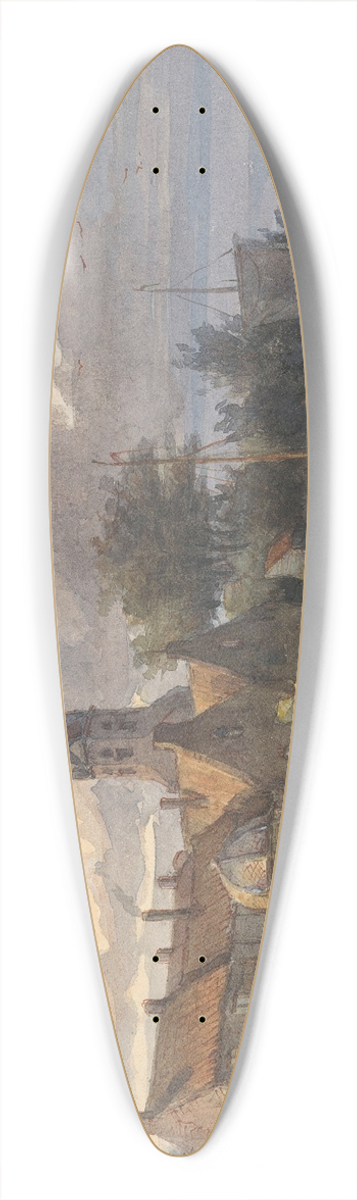 Jan Weissenbruch - Gezicht op een dorp aan een vaart 39.3 inch art pintail longboard deck