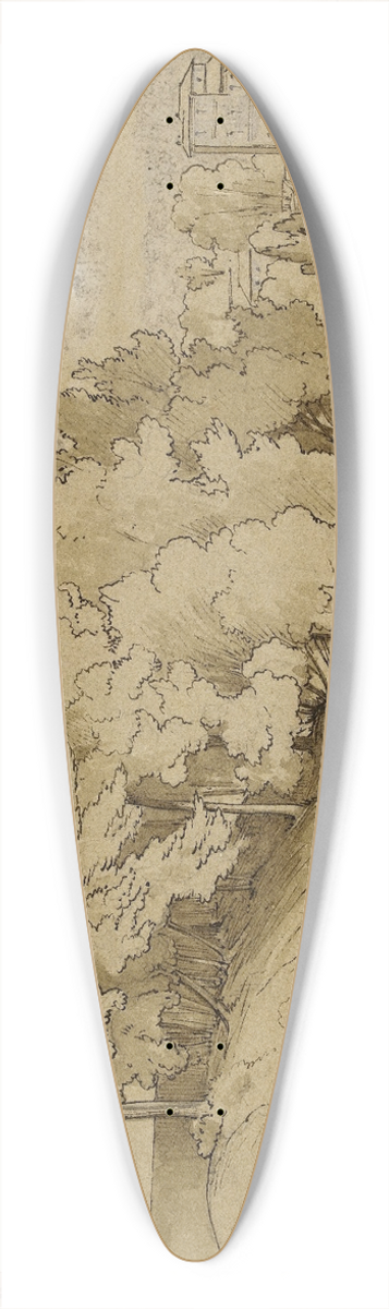 Jean-Achille Benouville - Paysage vallonn avec constructions 39.3 inch art pintail longboard deck