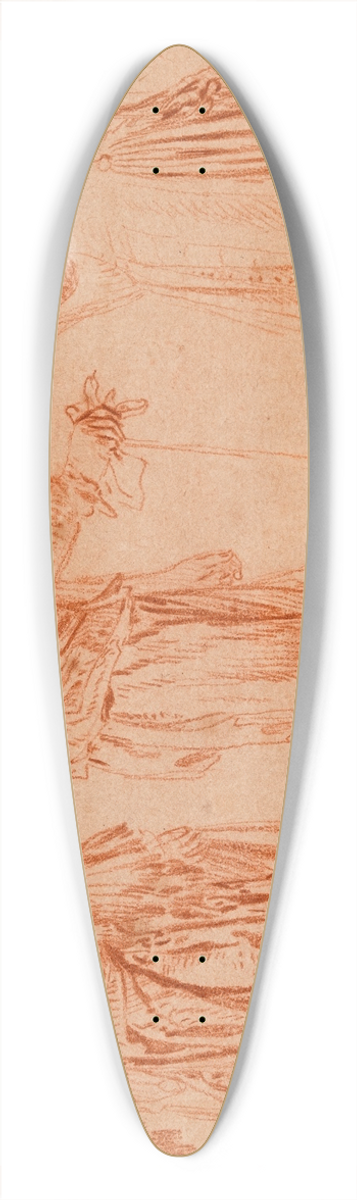 Jean-Antoine Watteau - A Lady and Two Gentlemen 39.3 inch art pintail longboard deck