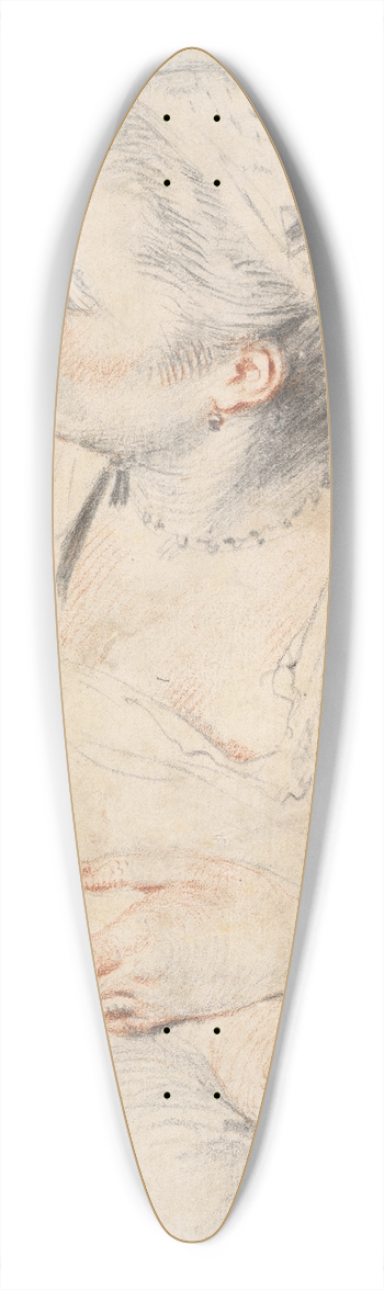 Jean-Antoine Watteau - Study of a Womans Head and Hands 39.3 inch art pintail longboard deck