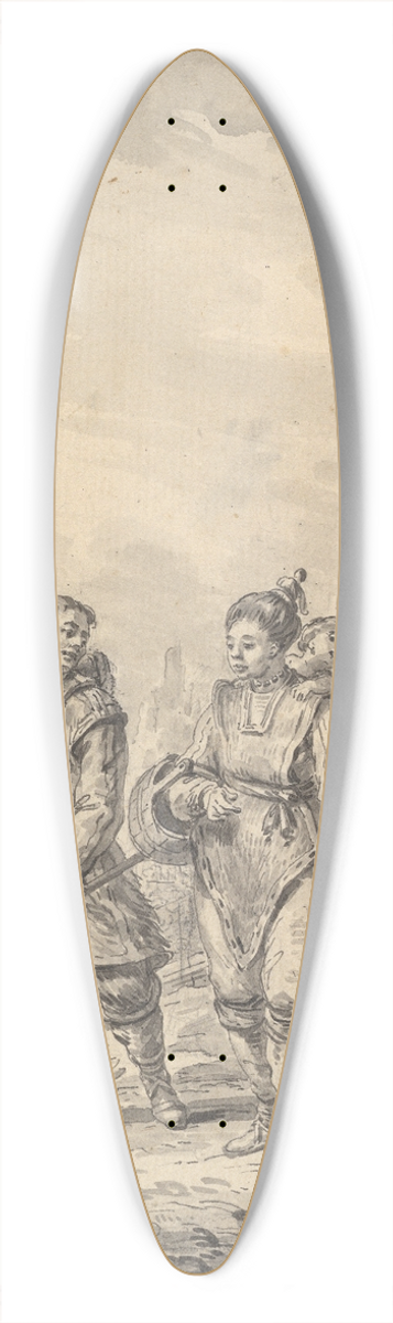Jean-Baptiste Le Prince - A Fisherman and his Family 39.3 inch art pintail longboard deck