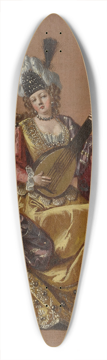 Jean Baptiste Vanmour - Lady playing an archlute 39.3 inch art pintail longboard deck
