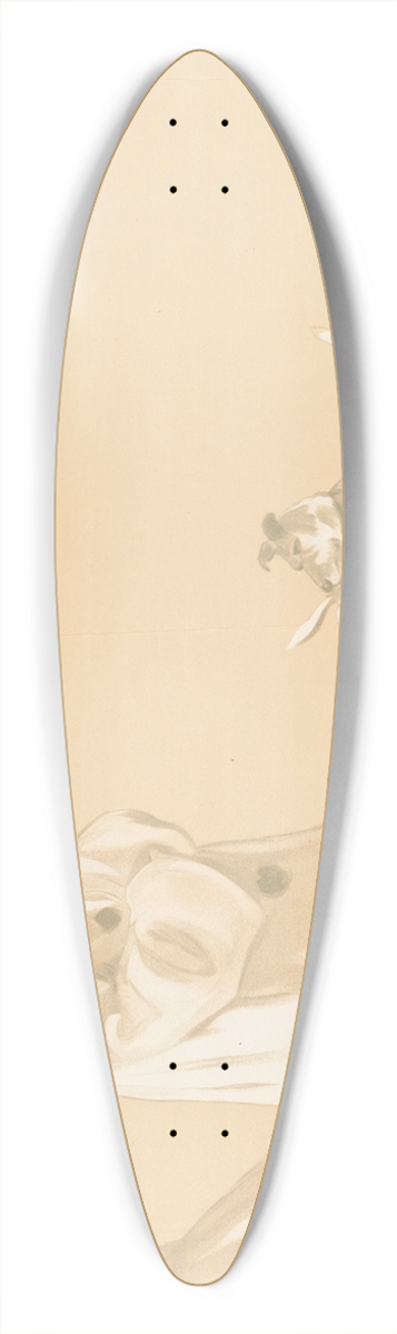 Jean de Paleologue - Girl crying, thoughtful clown looking down at the dog with rabbit in mouth 39.3 inch art pintail longboard deck