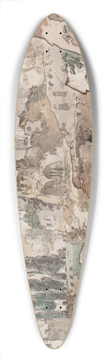 Jens Petersen Lund - Prospekt med palads omgivet af trer og klipper 39.3 inch art pintail longboard deck