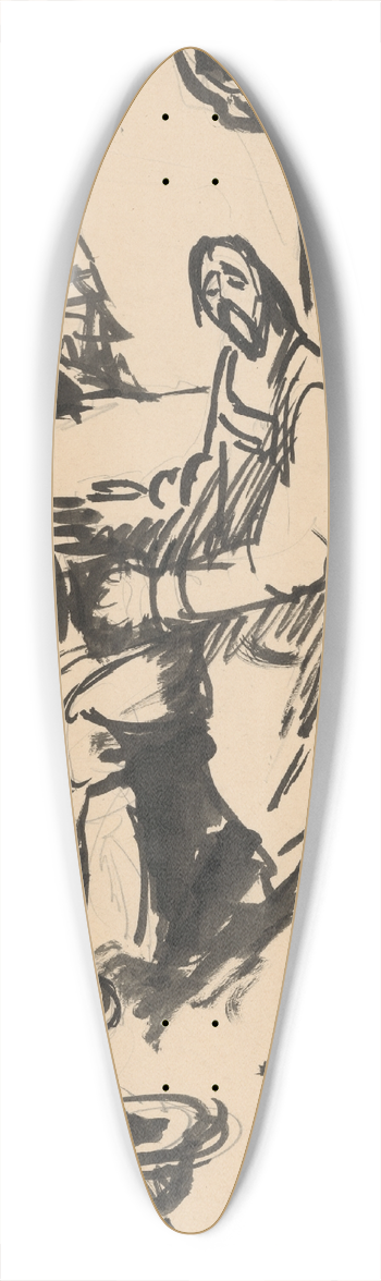 Jn Novk - Blind Beggar Playing the Harmonica 39.3 inch art pintail longboard deck