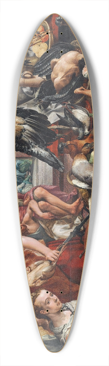 Joachim Beuckelaer - The Well-stocked Kitchen with Jesus in the House of Martha and Mary in the Background 39.3 inch art pintail longboard deck