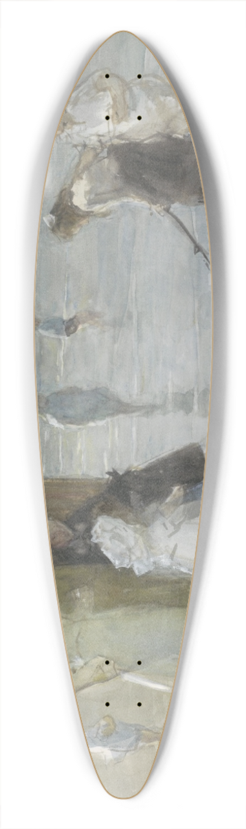 Johan Antonie de Jonge - Gezicht langs de vloedlijn aan het Scheveningse strand, met twee dames en kinderen 39.3 inch art pintail longboard deck