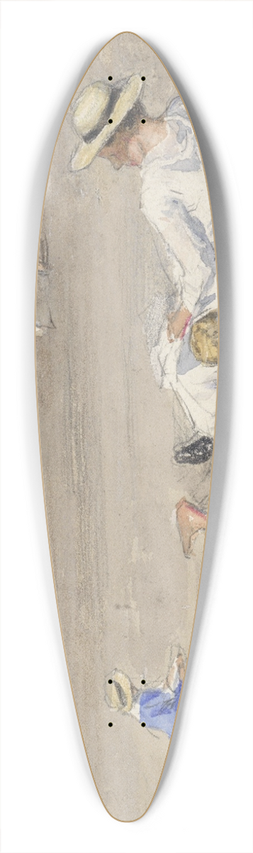 Johan Antonie de Jonge - Rustend kindermeisje met twee kinderen op het strand 39.3 inch art pintail longboard deck