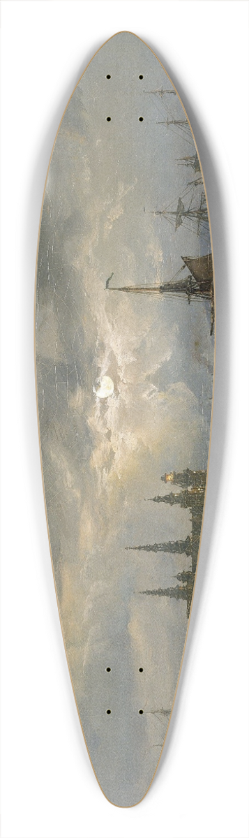Johan Christian Dahl - Kronborg Castle in Moonlight 39.3 inch art pintail longboard deck