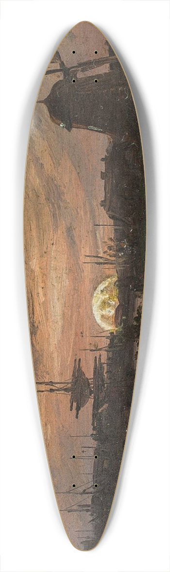 Johan Christian Dahl - The Oder near Swinemnde in Moonlight 39.3 inch art pintail longboard deck