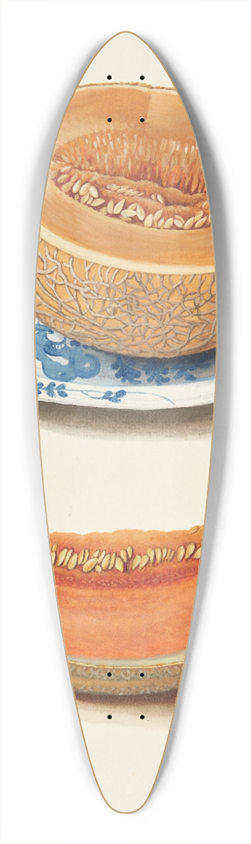 Johanna Fosie - Studie af to netmeloner, halveret og kvadreret 39.3 inch art pintail longboard deck