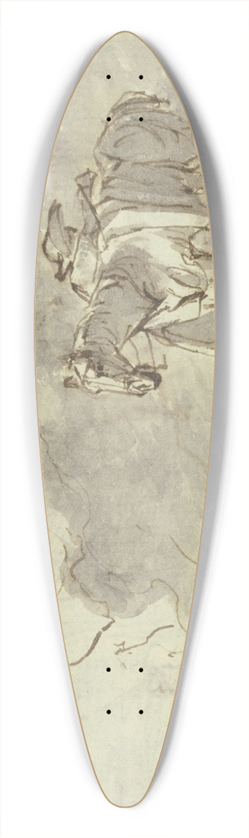 Johann Andreas Herrlein - Felshang, davor ein Pferd, dem ein Reiter aufsitzen will, am Boden zwei sitzende Figuren 39.3 inch art pintail longboard deck