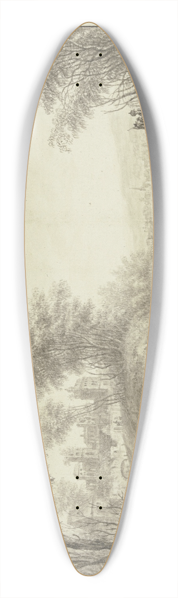 Johann Caspar Zehender - Waldweg, links Durchblick auf eine Schloruine, rechts in der Ferne ein Stdtchen 39.3 inch art pintail longboard deck