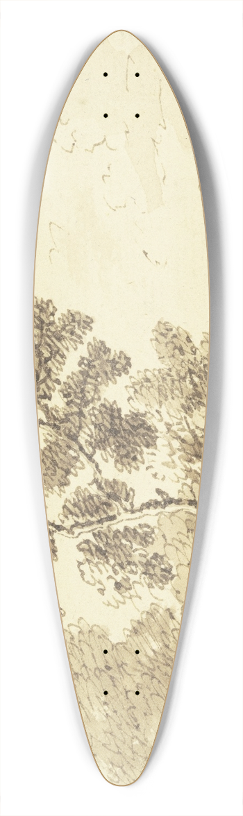 Johann Christoph Dietzsch - Waldrand, rechts Ausblick auf ein Dorf, am Weg ein stehender und ein sitzender Mann mit einem Hund 39.3 inch art pintail longboard deck