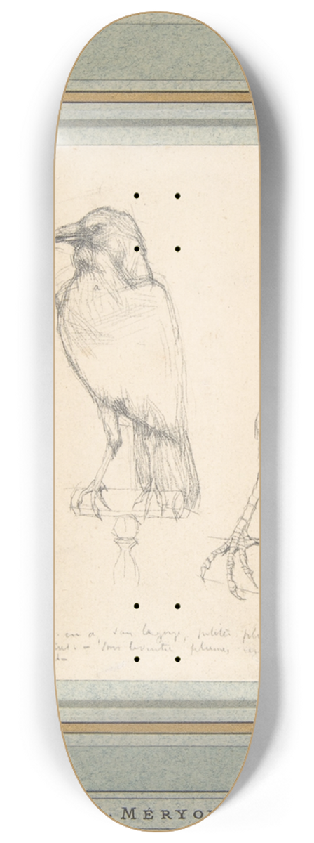 Charles Meryon - A Raven Perched on a Rail 8.25 inch art skate deck