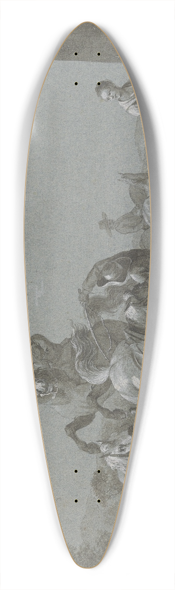 Johann Georg Pforr - Knabe auf einem sich bumenden Pferd, davor ein Knecht mit zwei Pferden, rechts eine junge Frau mit einem Eimer am Brunnen 39.3 inch art pintail longboard deck