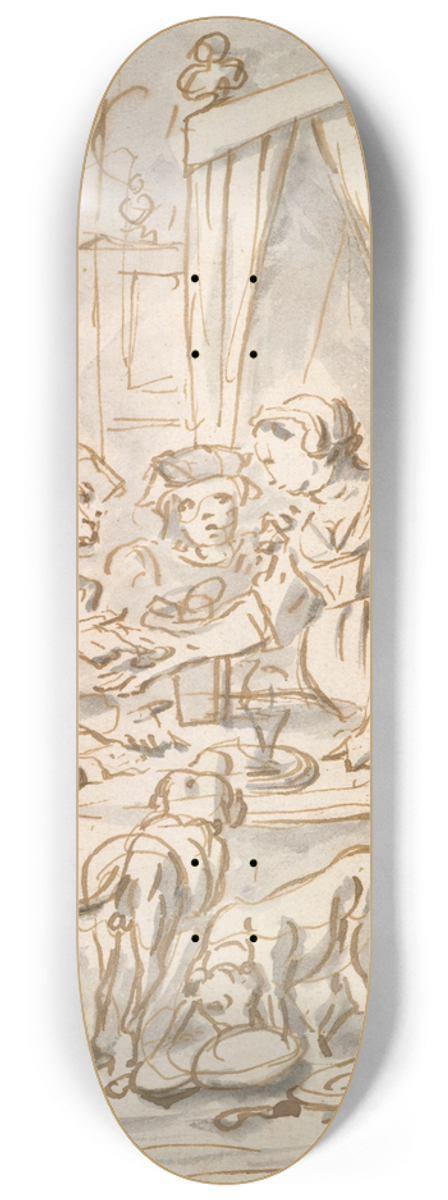 Charles Parrocel - Interior Scene with Soldiers at a Table 8.25 inch art skate deck