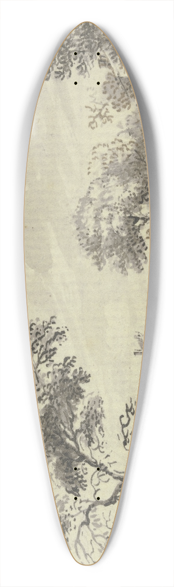 Johann Ludwig Aberli - Hgelige Landschaft mit Flu, Bumen und Husern 39.3 inch art pintail longboard deck