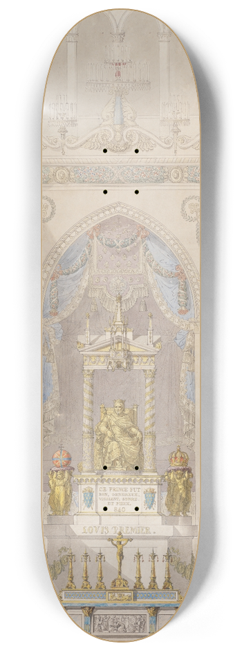 Charles Percier - Interior Elevation of Reims Cathedral with a Statue of King Louis I and an Altar placed at Front 8.25 inch art skate deck