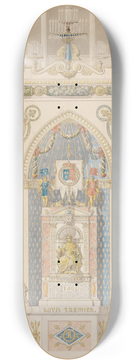 Charles Percier - Interior Elevation of Reims Cathedral with a Statue of King Louis I 8.25 inch art skate deck