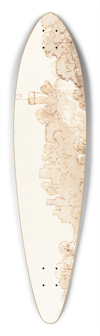 John Baverstock Knight - Warwick Castle from the Avon 39.3 inch art pintail longboard deck