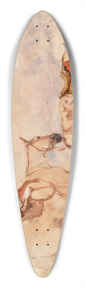 John Frederick Lewis - Two Horses 39.3 inch art pintail longboard deck
