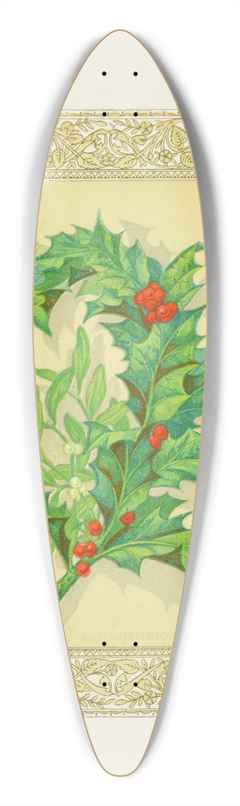 John Henry Ingram - Holly & Mistletoe 39.3 inch art pintail longboard deck