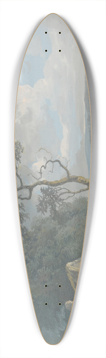 John Laporte - Morning  River Scene with Figures near a Cottage 39.3 inch art pintail longboard deck