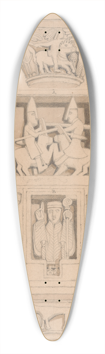 John Sell Cotman - Capitals and A & B Bas-Reliefs in the Abbey Church of Saint Georges de Bocherville, near Rouen, Normandy 39.3 inch art pintail longboard deck