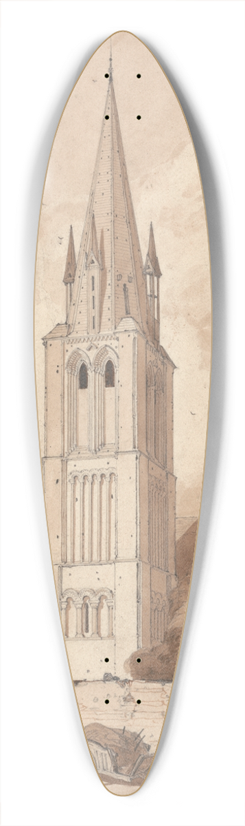 John Sell Cotman - Douvres Church, Normandy 39.3 inch art pintail longboard deck