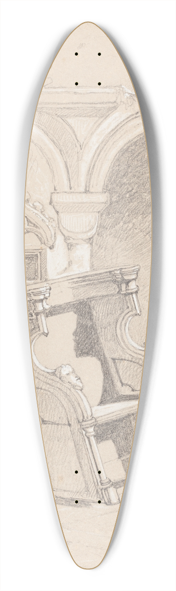 John Sell Cotman - Sketch of Ruined Church Interior with Chair 39.3 inch art pintail longboard deck